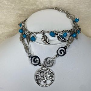 Tree of life silver and blue anklet adjustable